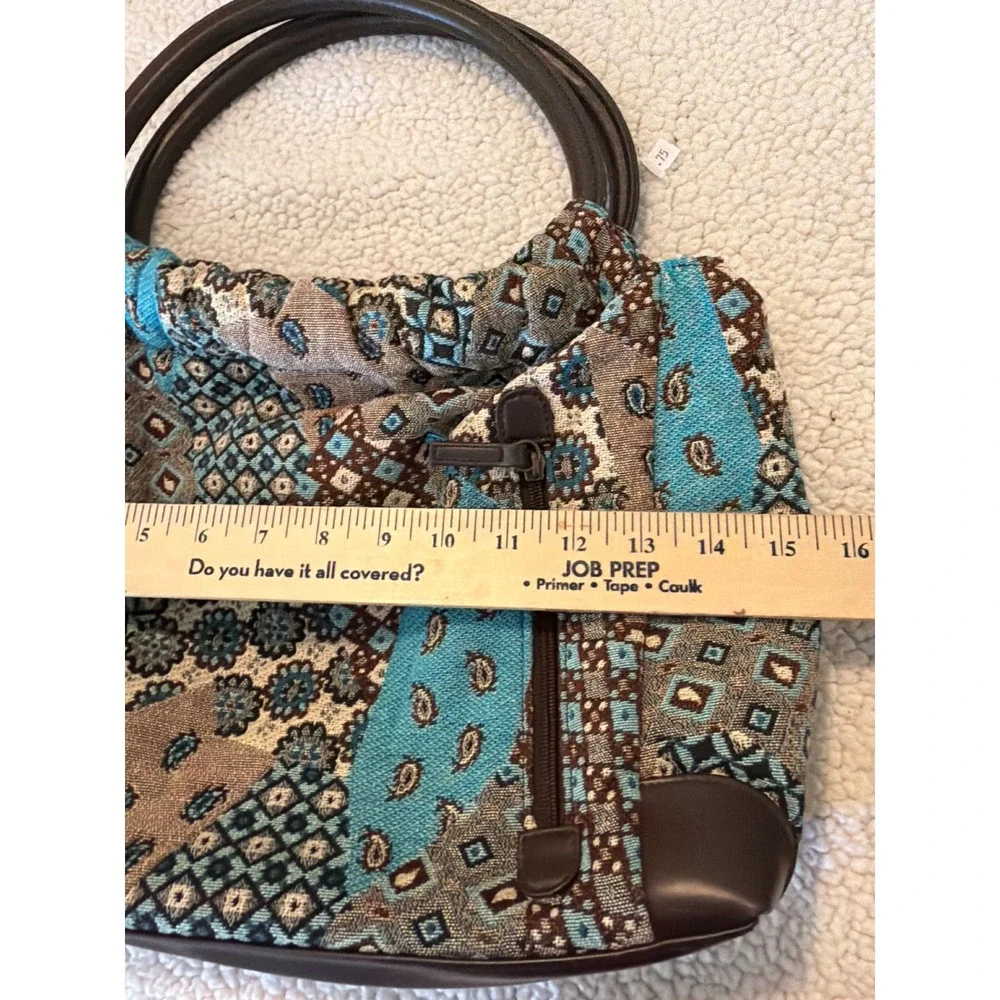 Bohemian Tapestry Patchwork Handbag Turquoise Brown Paisley Geometric Hobo Bag